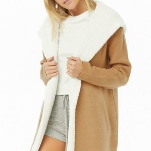 Forever 21 Faux Shearling Hood Cardigan Fu…